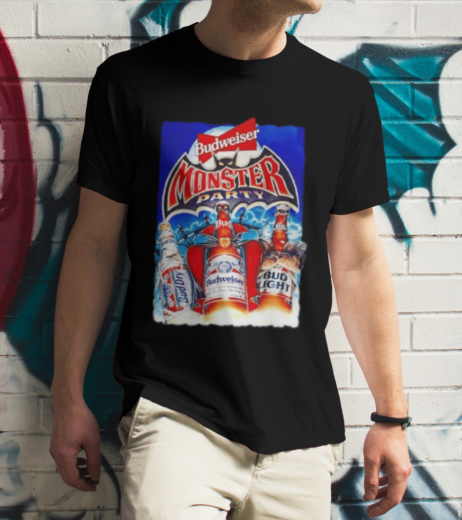 Budweiser Monster Party Bud Dry Bud Light Bottles Halloween Celebration T-Shirt