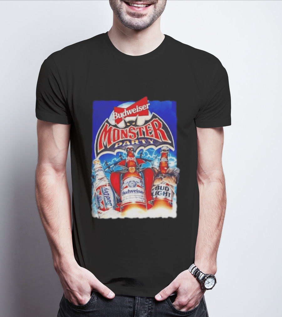 Budweiser Monster Party Bud Dry Bud Light Bottles Halloween Celebration T-Shirt