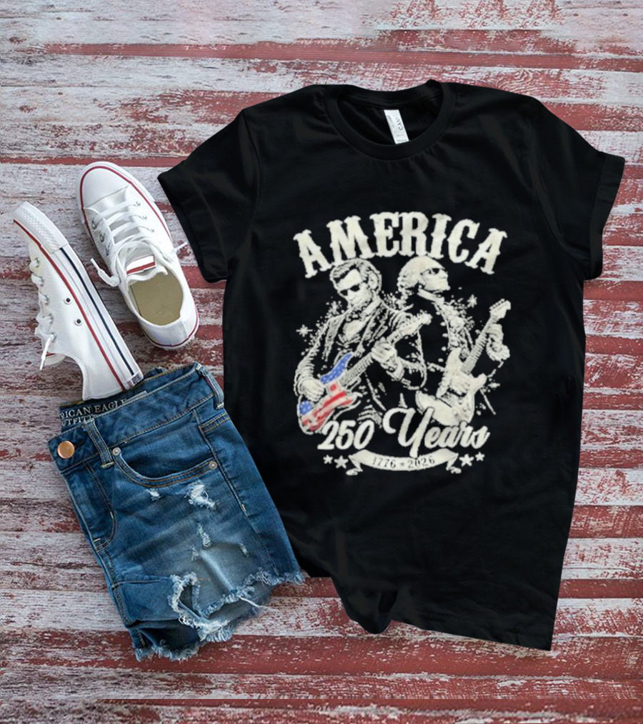 America George Washington Lincoln Playing Guitar 250 Years T-Shirt
