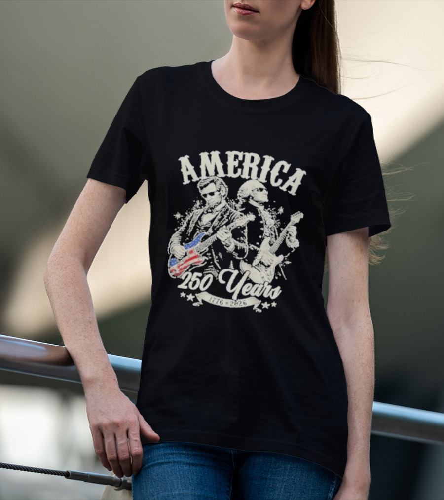 America George Washington Lincoln Playing Guitar 250 Years T-Shirt