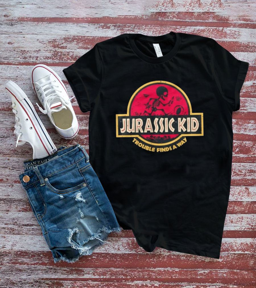 Jurassic Kid Skeleton Trouble Finds A Way T-Shirt