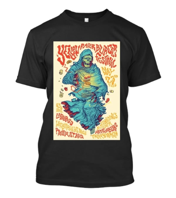 Yellow Paper Burger Festival May 23rd 2026 A's BBQ La Burg Standing's Butcher Taylor Burger River St BBQ Hamburgers Nice T-Shirt