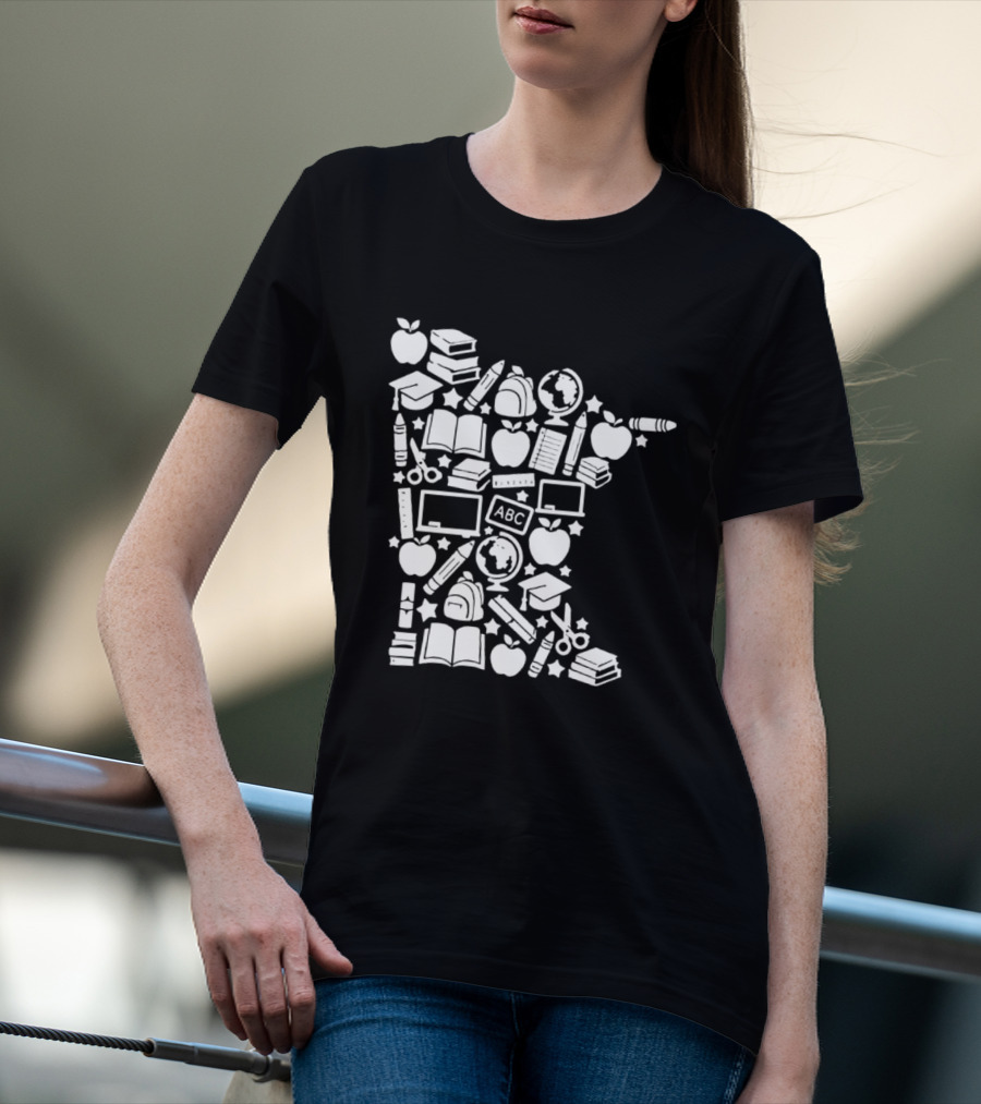 Minnesota Teacher Back To School ABC Books Apples Education State Map T-Shirt