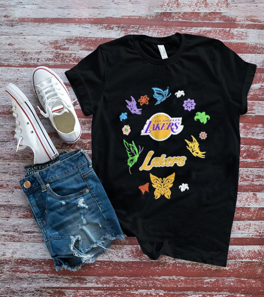 Los Angeles Lakers Carl Banks Spring Bloom Butterfly Lakers T-Shirt