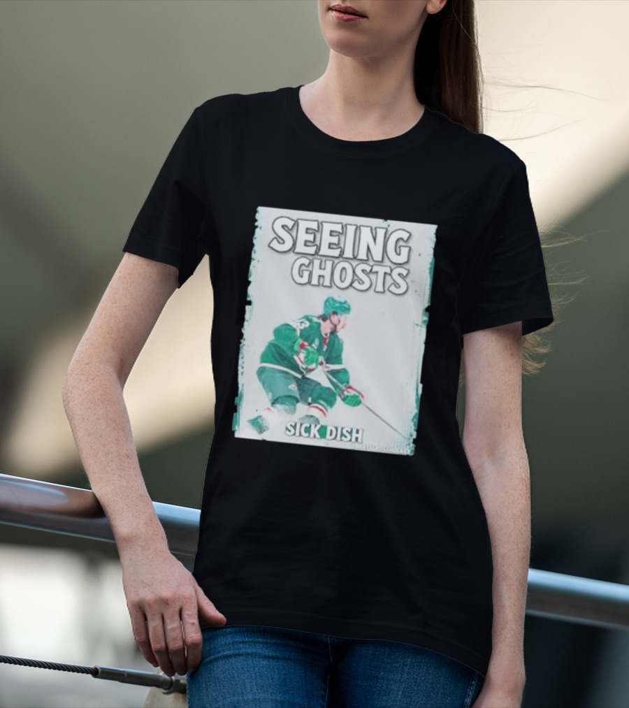 Seeing Ghosts Quinn Hughes Sick Dish Hockey T-Shirt