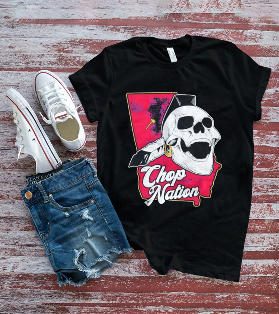 Atlanta Braves Chop Nation Skull Tomahawk Chop T-Shirt