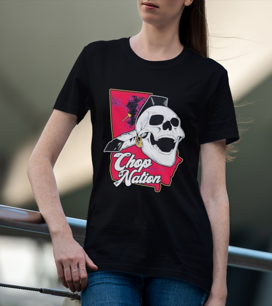 Atlanta Braves Chop Nation Skull Tomahawk Chop T-Shirt