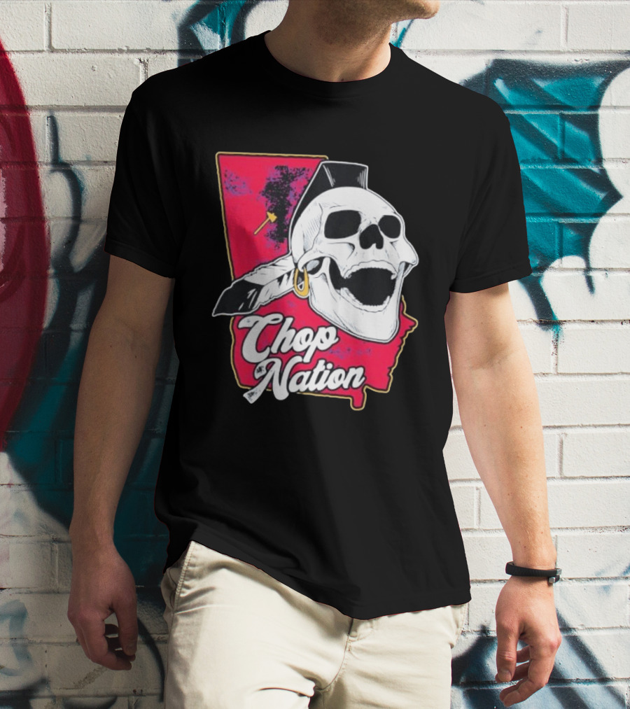 Atlanta Braves Chop Nation Skull Tomahawk Chop T-Shirt