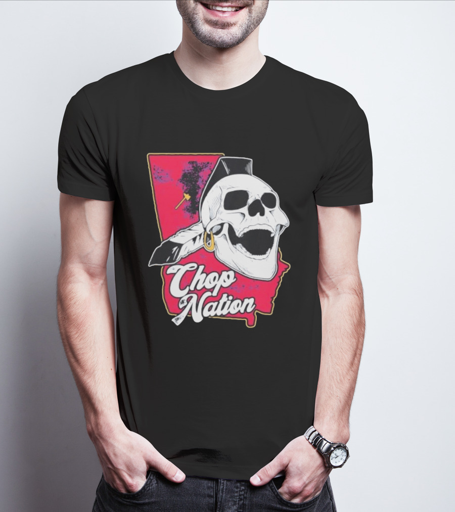 Atlanta Braves Chop Nation Skull Tomahawk Chop T-Shirt