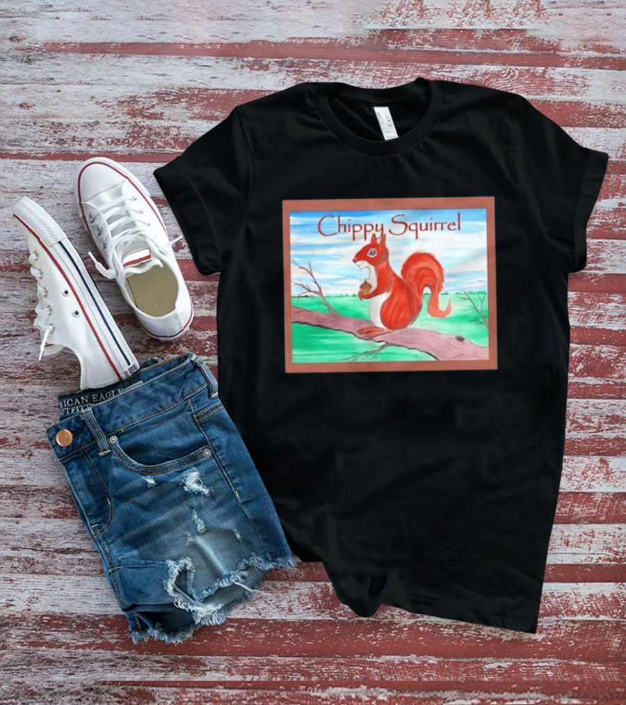 Chippy Squirrel Acorn On Tree Branch Nature Scene T-Shirt