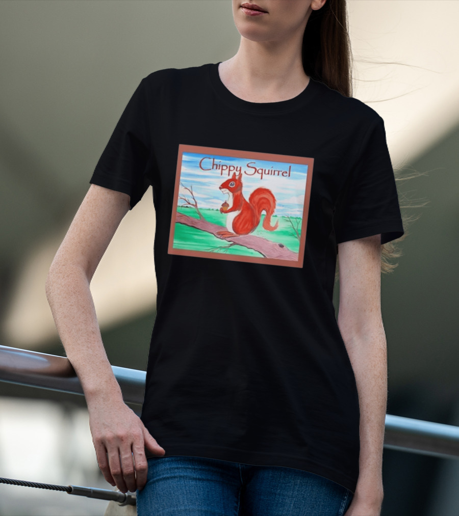 Chippy Squirrel Acorn On Tree Branch Nature Scene T-Shirt