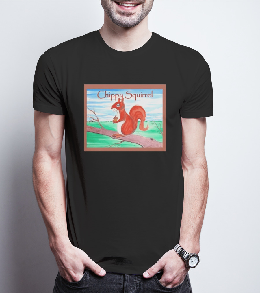 Chippy Squirrel Acorn On Tree Branch Nature Scene T-Shirt