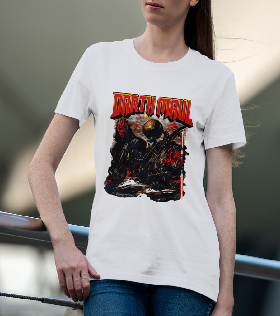Darth Maul Star Wars Sith Warrior Battle Scene With Lightsaber And The Death Star T-Shirt
