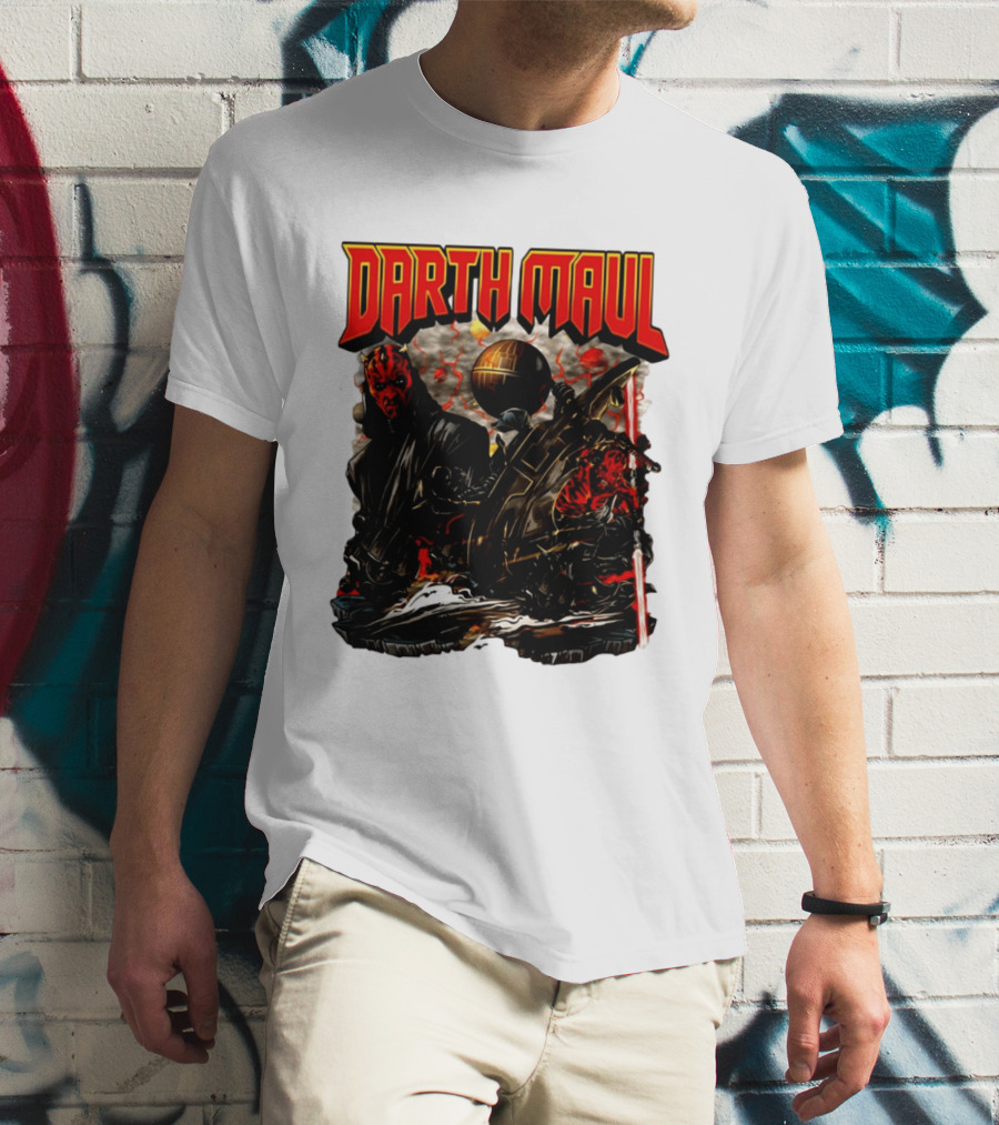 Darth Maul Star Wars Sith Warrior Battle Scene With Lightsaber And The Death Star T-Shirt