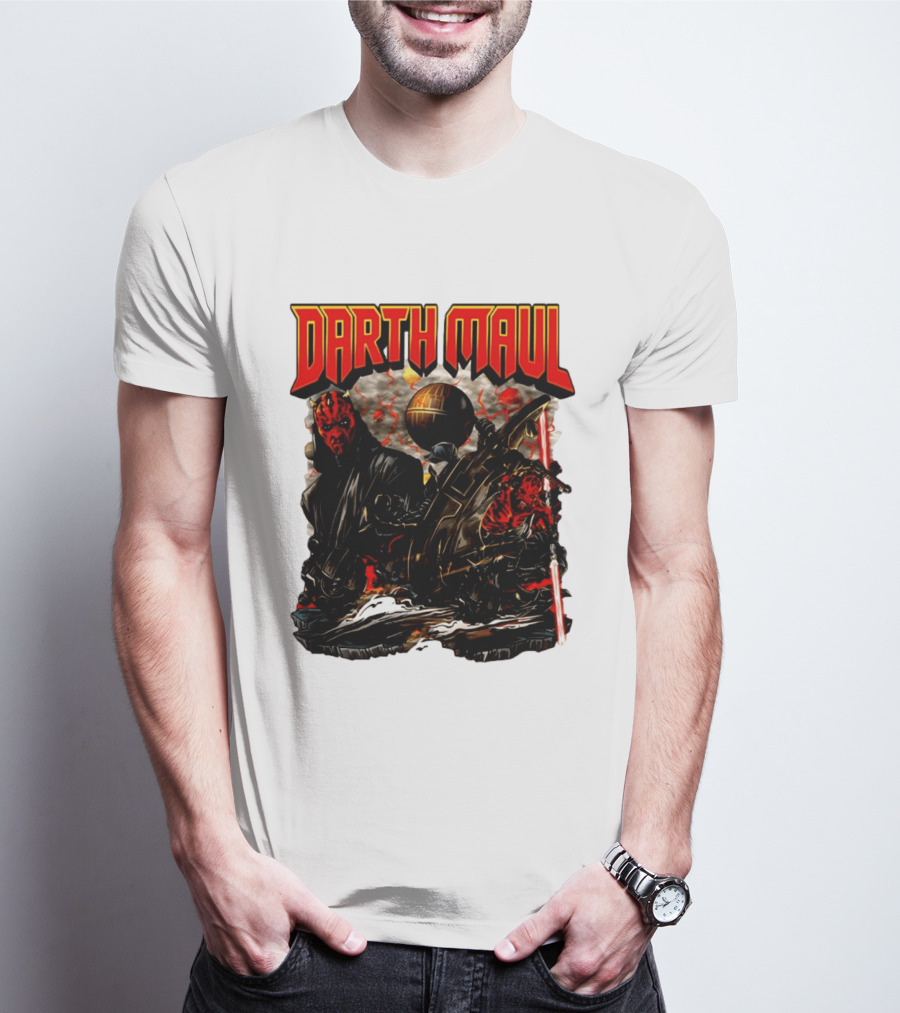 Darth Maul Star Wars Sith Warrior Battle Scene With Lightsaber And The Death Star T-Shirt