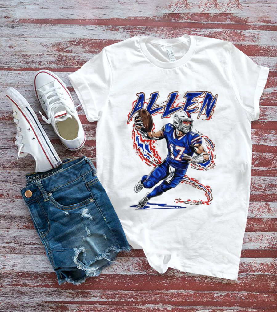 Josh Allen 17 Football Action Lightning Bolt T-Shirt