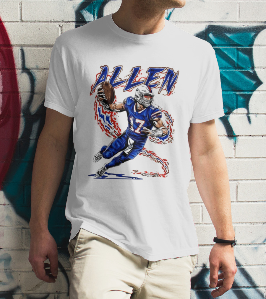 Josh Allen 17 Football Action Lightning Bolt T-Shirt
