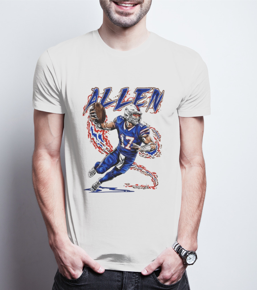 Josh Allen 17 Football Action Lightning Bolt T-Shirt