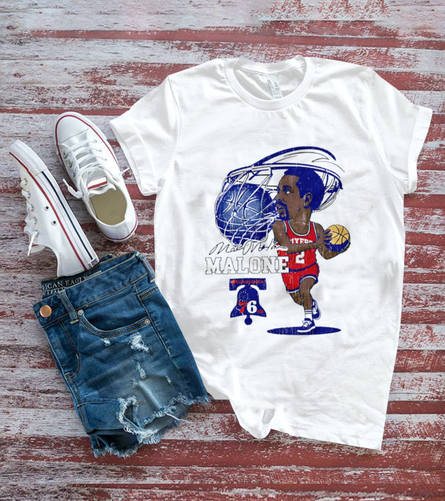 Moses Malone Philadelphia 76ers Basketball Caricature T-Shirt
