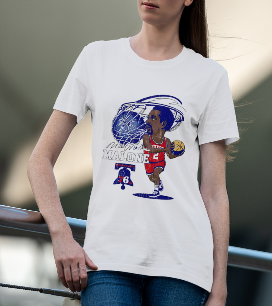 Moses Malone Philadelphia 76ers Basketball Caricature T-Shirt