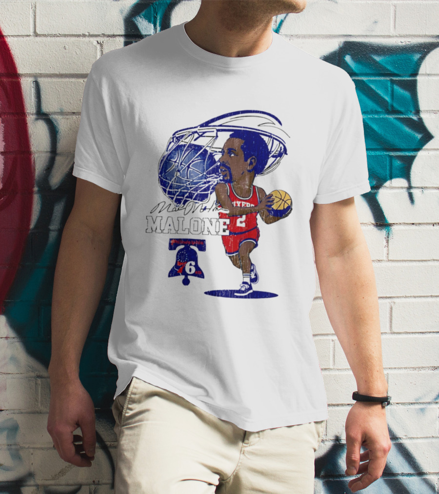 Moses Malone Philadelphia 76ers Basketball Caricature T-Shirt