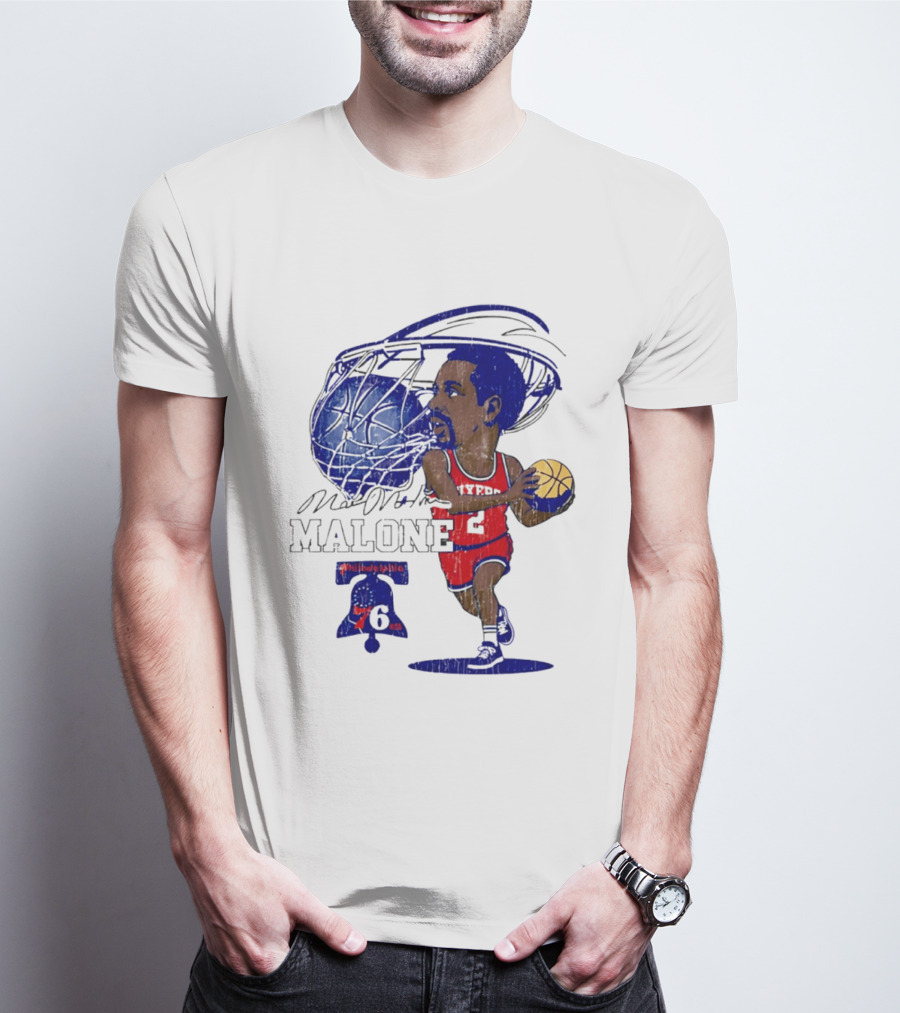 Moses Malone Philadelphia 76ers Basketball Caricature T-Shirt