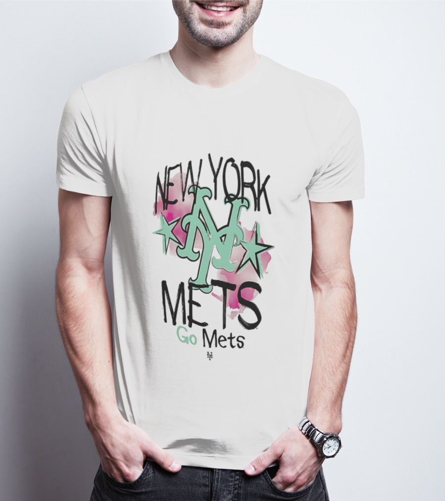 New York Mets Go Mets Watercolor Stars MLB Fan Gear T-Shirt