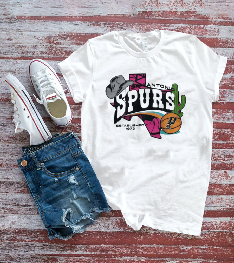 San Antonio Spurs Texas Cowboy Hat Cactus Basketball Established 1973 T-Shirt