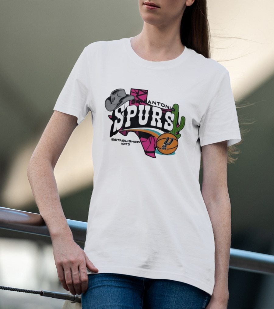 San Antonio Spurs Texas Cowboy Hat Cactus Basketball Established 1973 T-Shirt