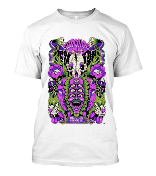 Shpongle May 9th 2026 London UK Psychedelic Imagery Skeletons And Flowers T-Shirt