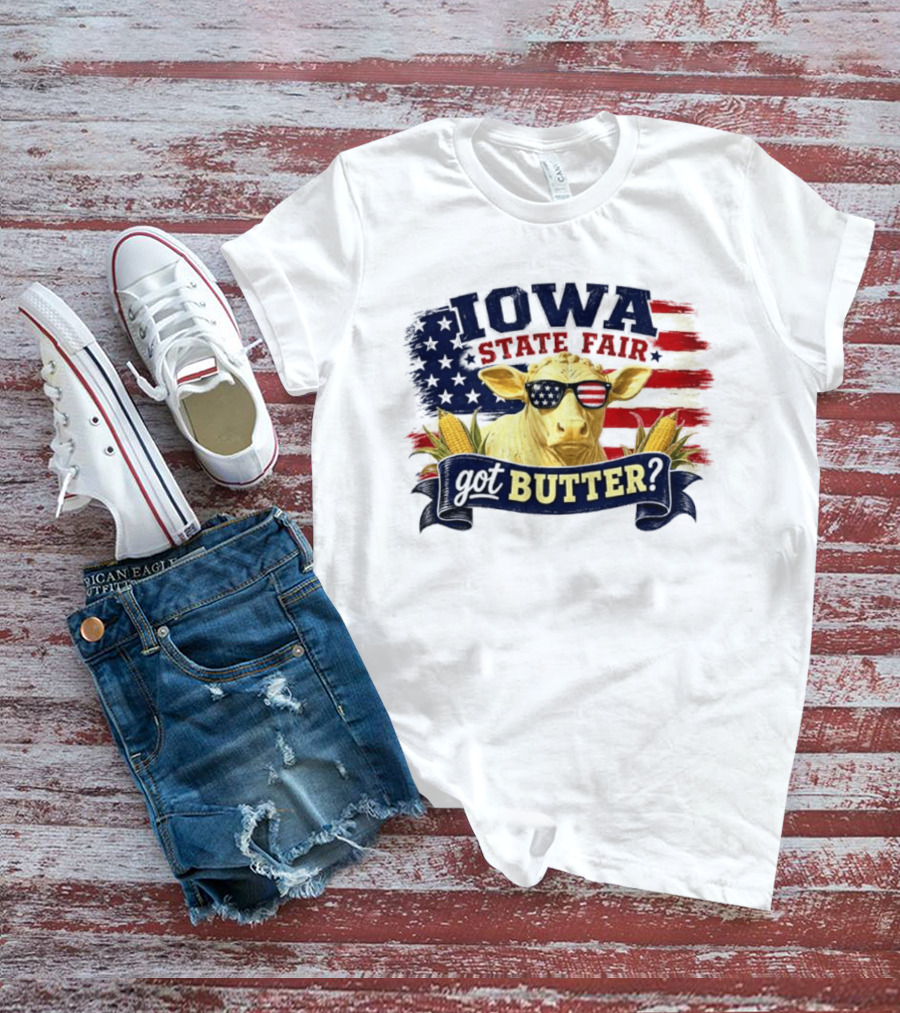 Iowa State Fair Cow Got Butter Corn American Flag T-Shirt
