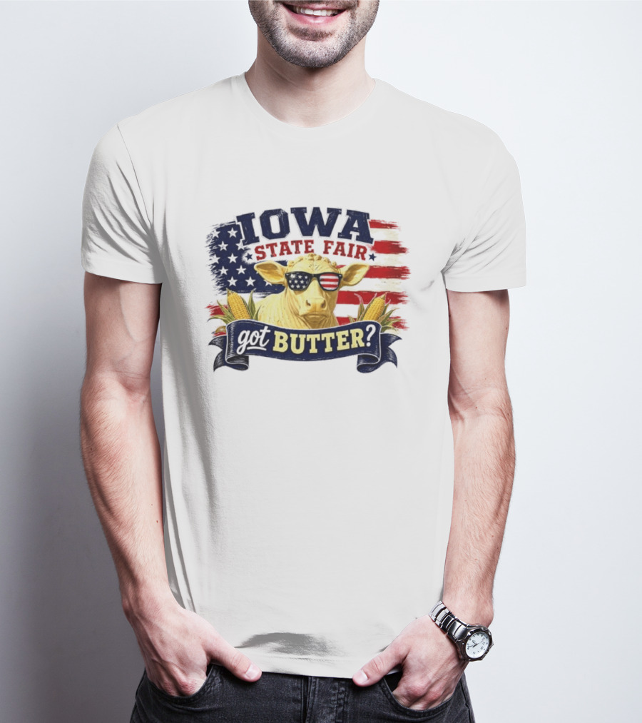 Iowa State Fair Cow Got Butter Corn American Flag T-Shirt