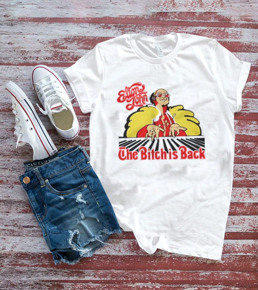 Elton John The Bitch Is Back Burst Yellow And Red T-Shirt
