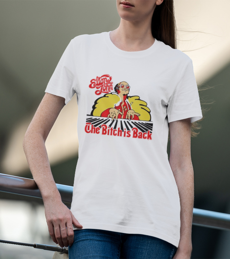 Elton John The Bitch Is Back Burst Yellow And Red T-Shirt
