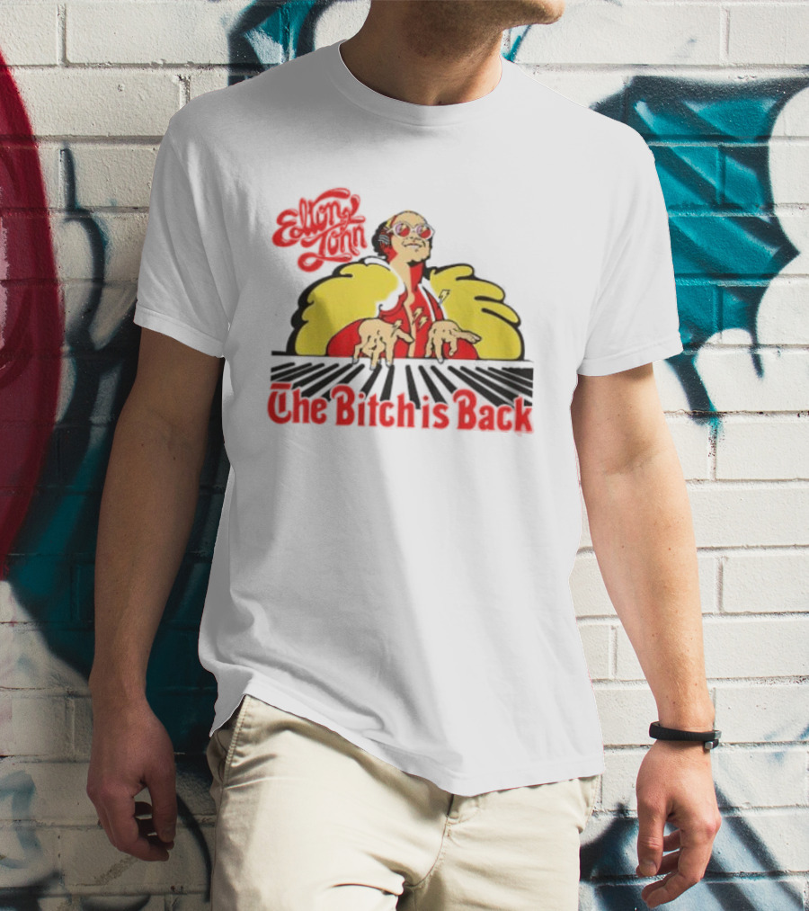 Elton John The Bitch Is Back Burst Yellow And Red T-Shirt