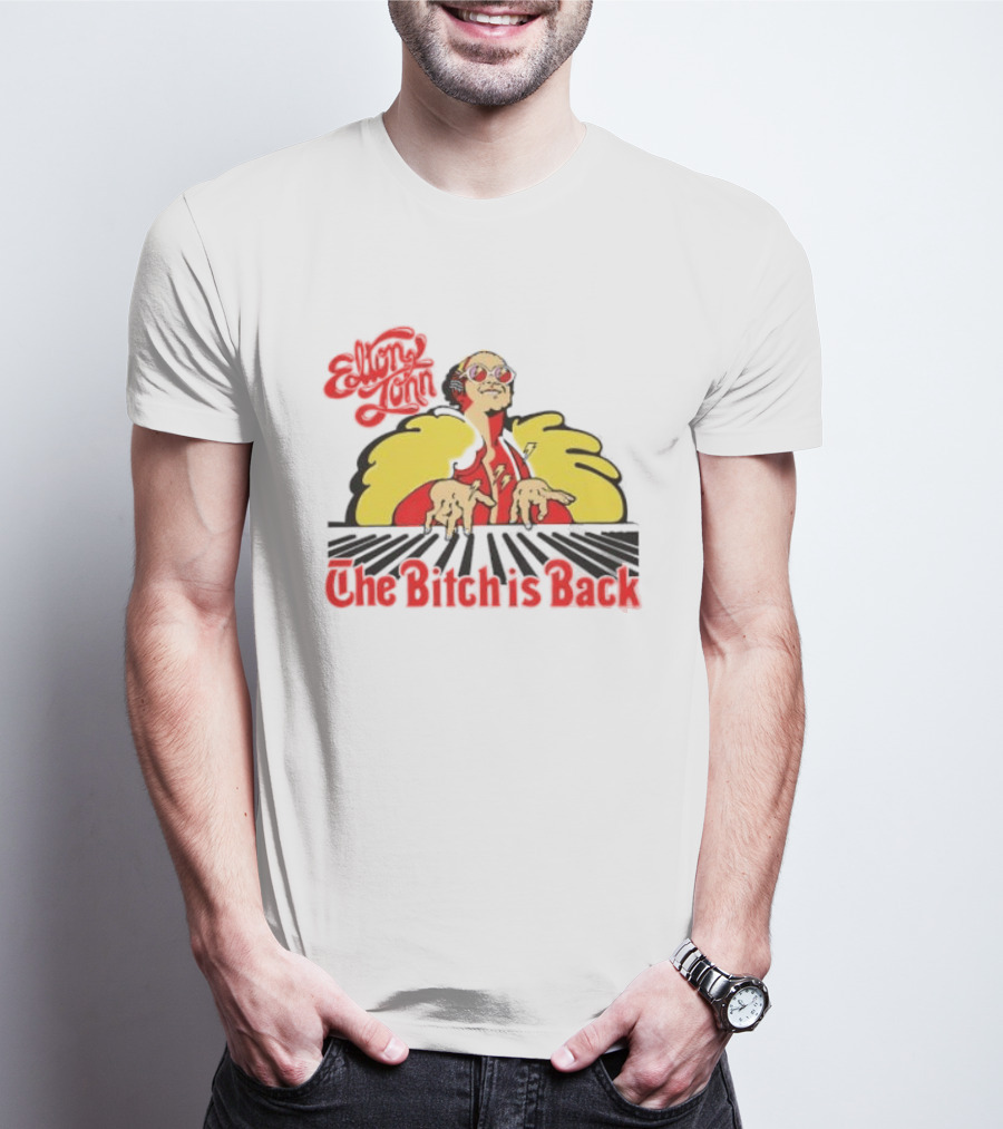 Elton John The Bitch Is Back Burst Yellow And Red T-Shirt