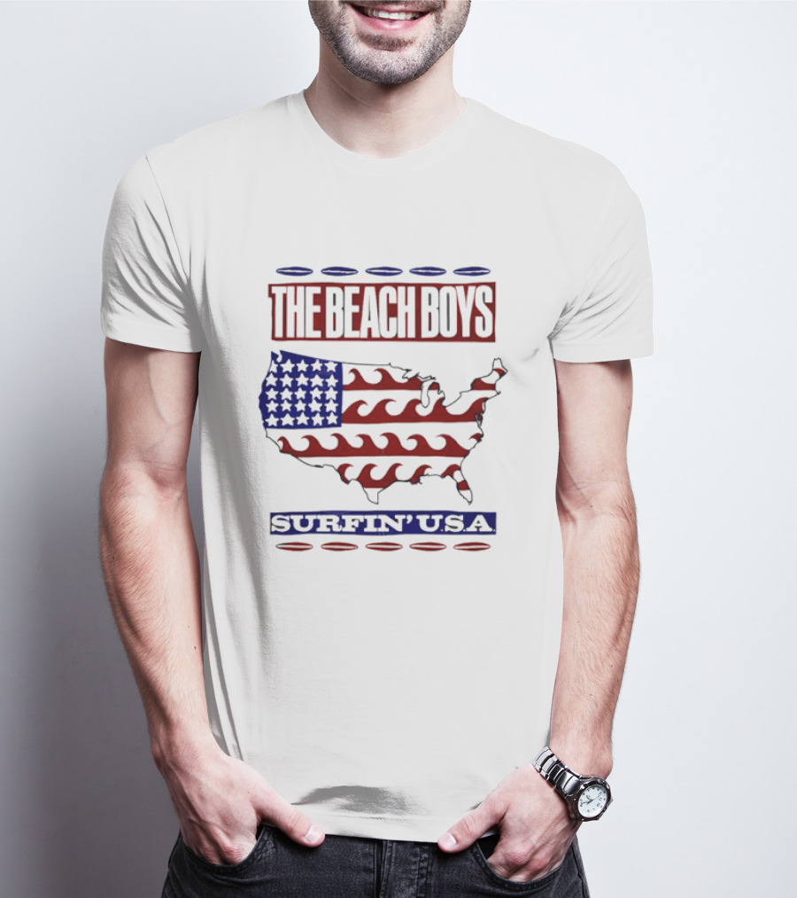 The Beach Boys Surfin' USA American Flag Waves Map T-Shirt