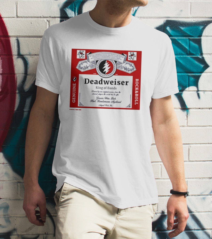 Deadweiser Grateful Dead King Of Bands Rock And Roll Label Genuine Tie Dye Spiral Lightning Bolt T-Shirt