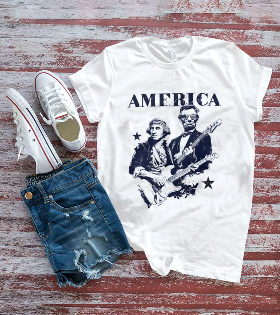 America George Washington Abraham Lincoln Presidential Rockstars 250 T-Shirt