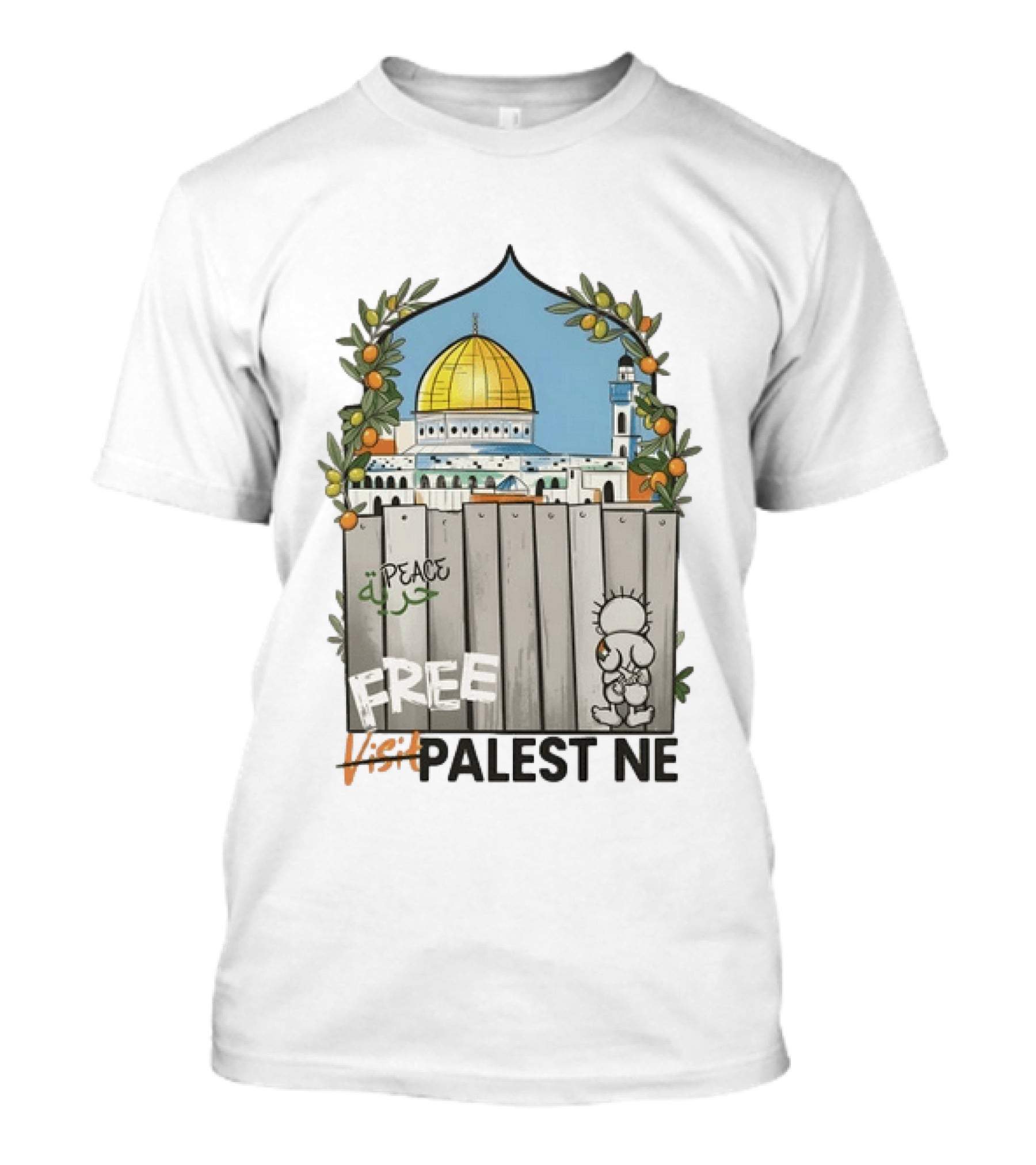 Nakba 78 Free Jerusalem Palestine Peace Symbol Olive Tree Dome T-Shirt
