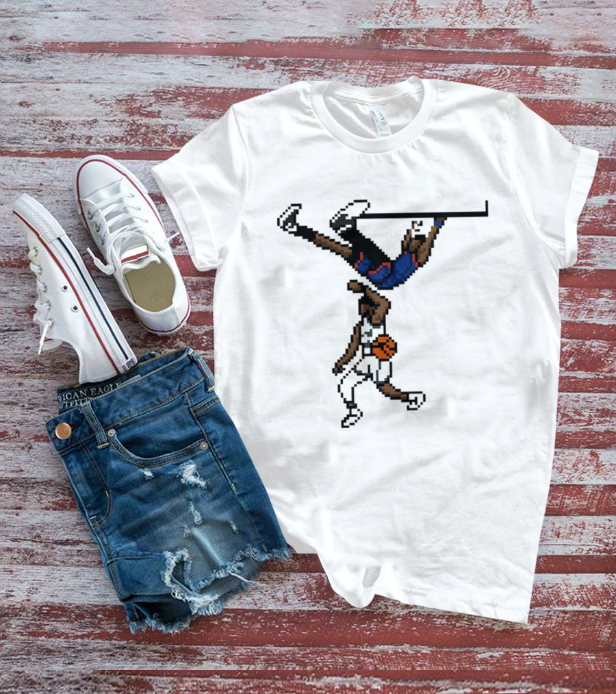 Knicks Vs Celtics OG Anunoby Dunks Against Jayson Tatum Pixel Art 8 Bit T-Shirt