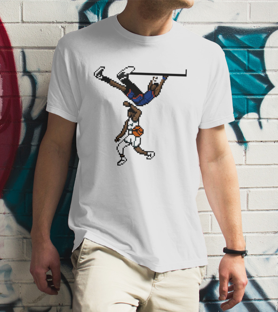 Knicks Vs Celtics OG Anunoby Dunks Against Jayson Tatum Pixel Art 8 Bit T-Shirt