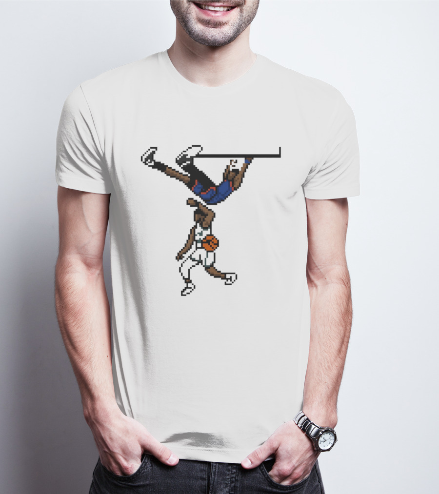 Knicks Vs Celtics OG Anunoby Dunks Against Jayson Tatum Pixel Art 8 Bit T-Shirt