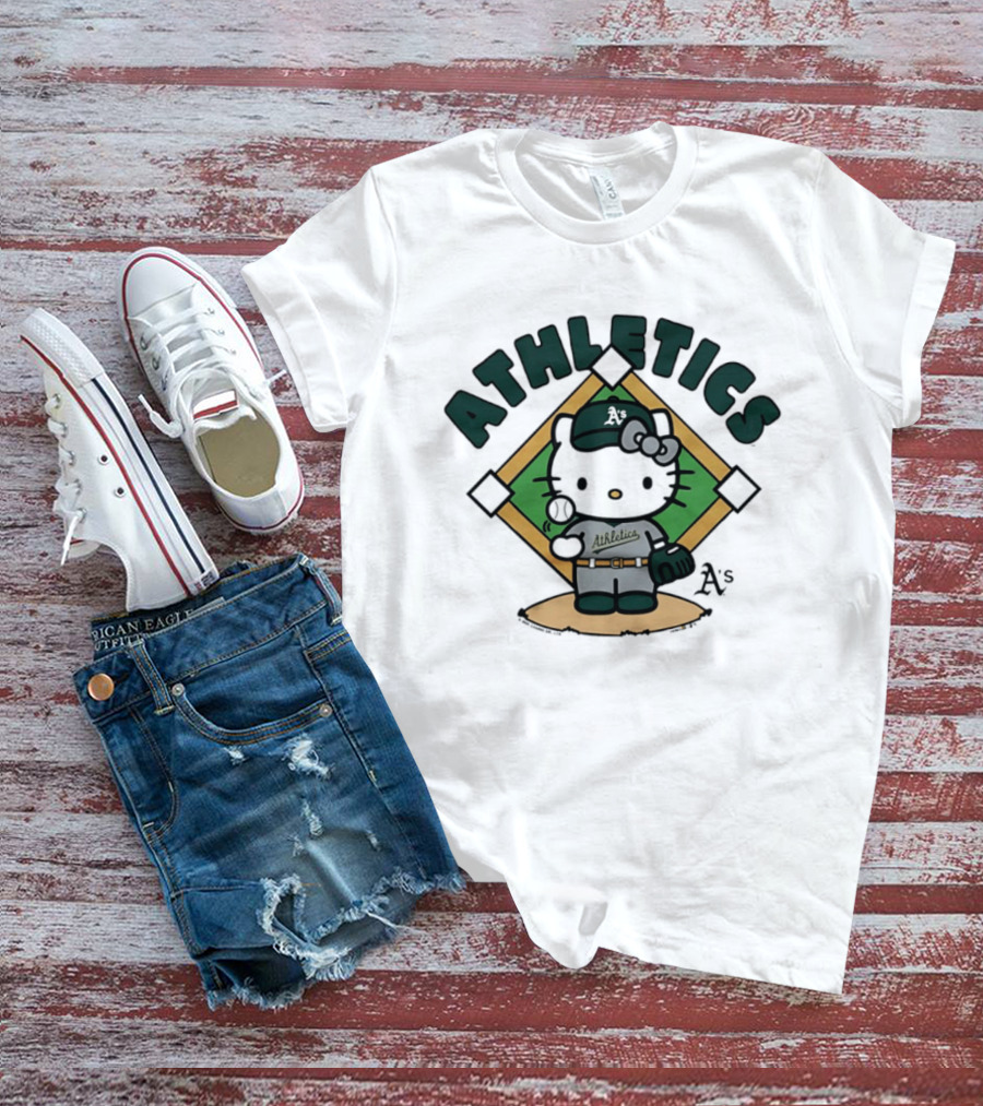 Athletics Hello Kitty MLB Collaboration Baseball Character With A's T-Shirt