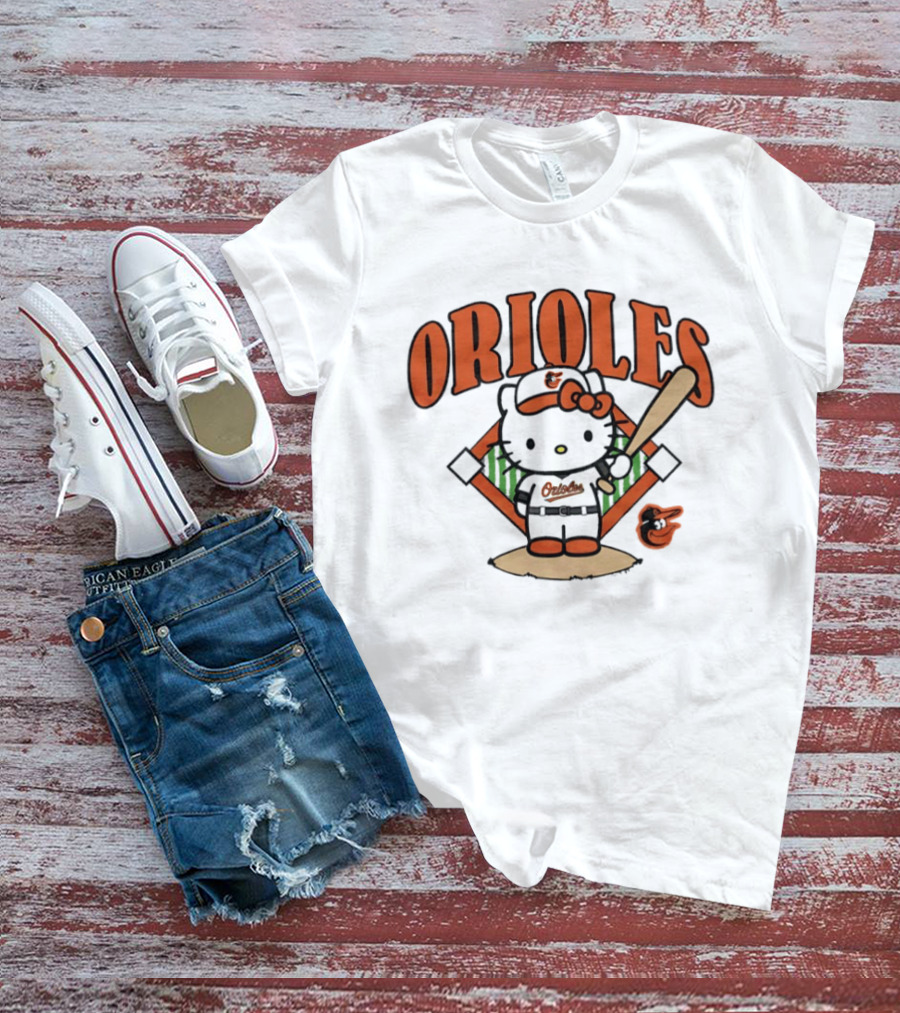 Baltimore Orioles Hello Kitty MLB Collaboration With Baseball T-Shirt