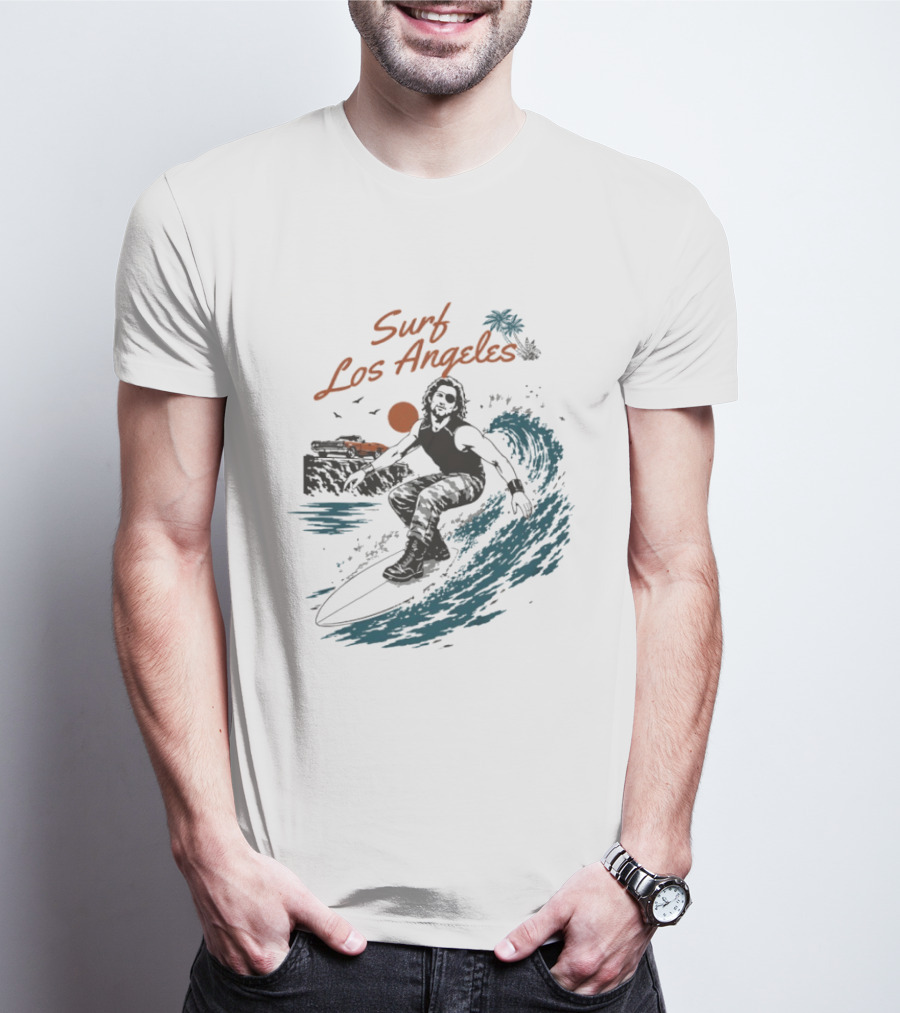 Surf Los Angeles 2026 Vintage Surfer With Sunset And Palm Tree Ocean Wave T-Shirt