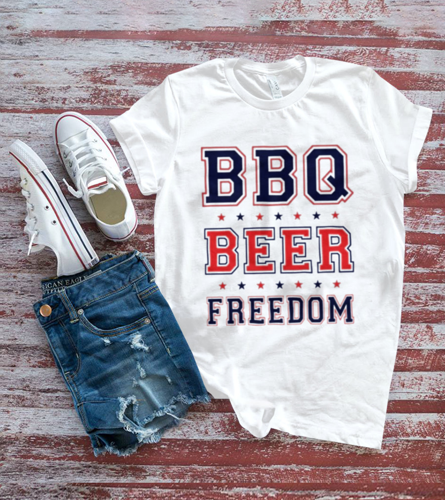 BBQ Beer Freedom Stars Bold Text Patriotic T-Shirt