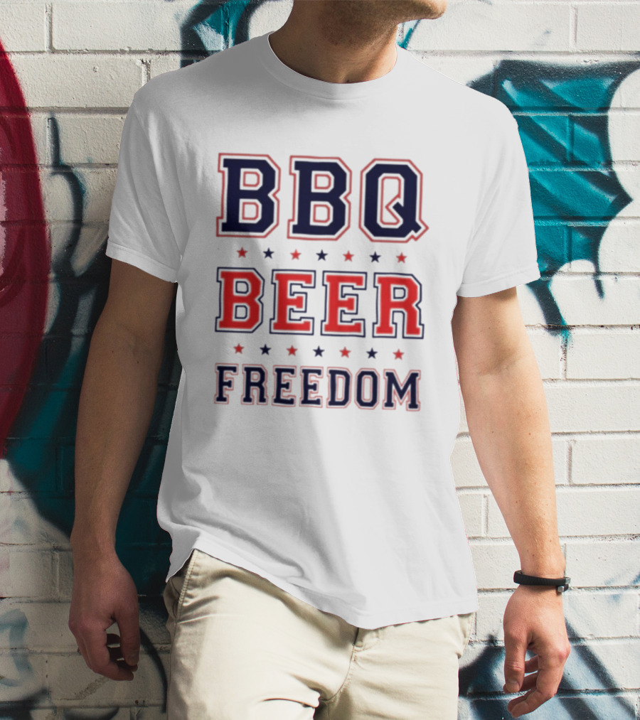 BBQ Beer Freedom Stars Bold Text Patriotic T-Shirt
