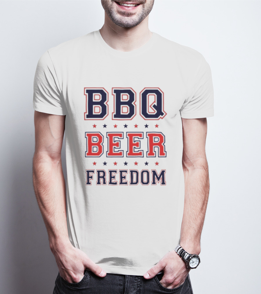 BBQ Beer Freedom Stars Bold Text Patriotic T-Shirt