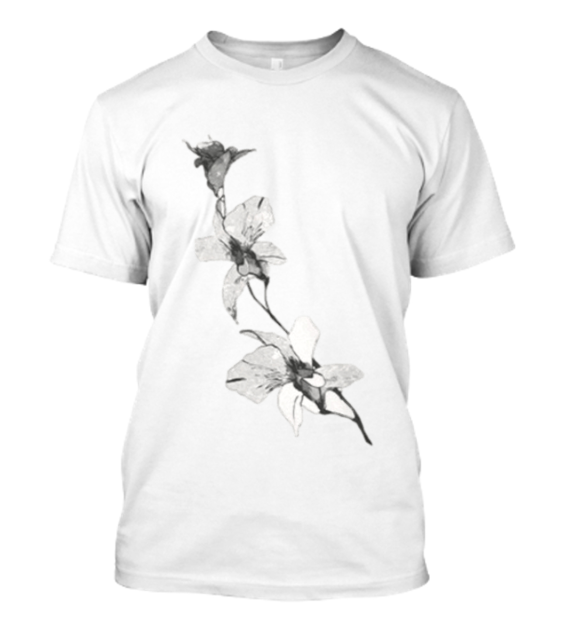 Orchid Flower Botanical Illustration Monochrome Blossom Print T-Shirt